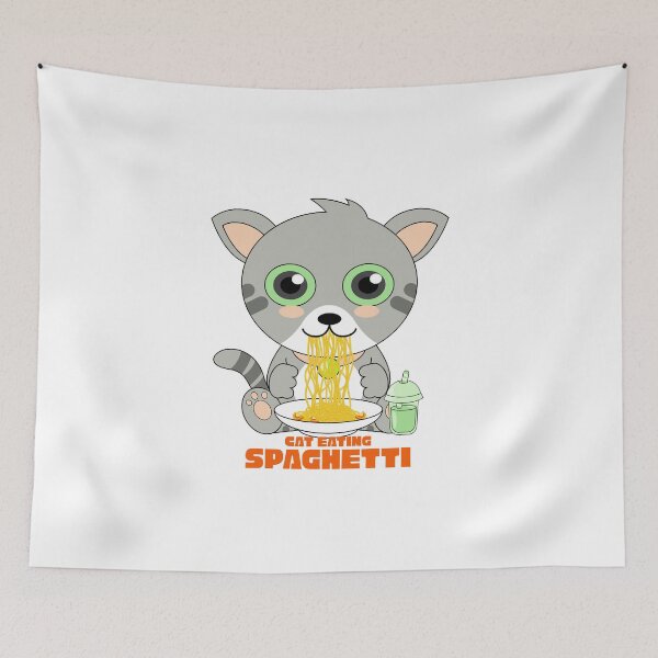 Item preview, cat eating spaghetti designed and sold by Design_for_merch.
