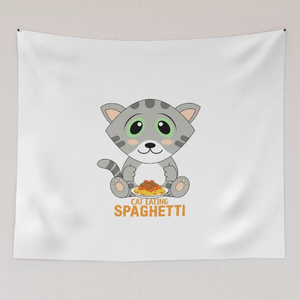 Item preview, cat eating spaghetti designed and sold by Design_for_merch.