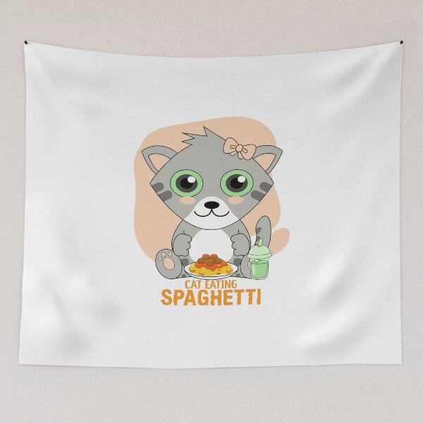 Item preview, cat eating spaghetti designed and sold by Design_for_merch.