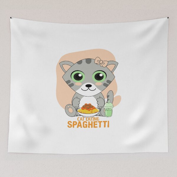 Item preview, cat eating spaghetti designed and sold by Design_for_merch.