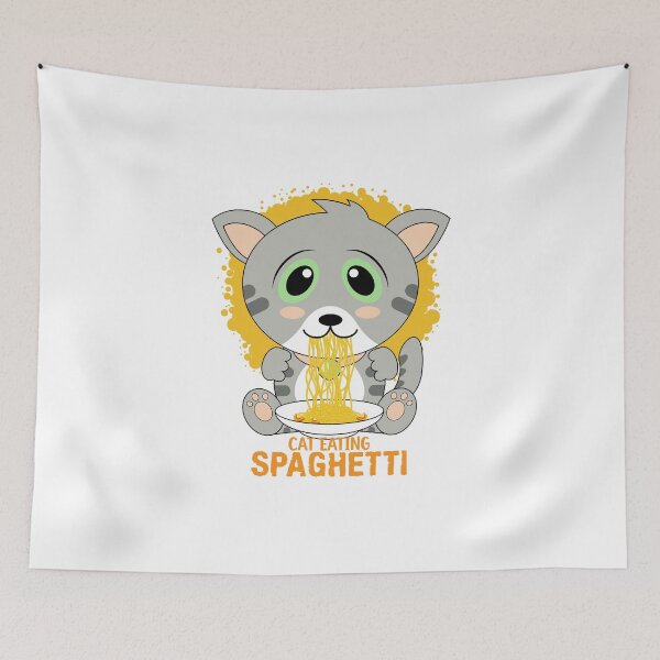 Item preview, cat eating spaghetti designed and sold by Design_for_merch.