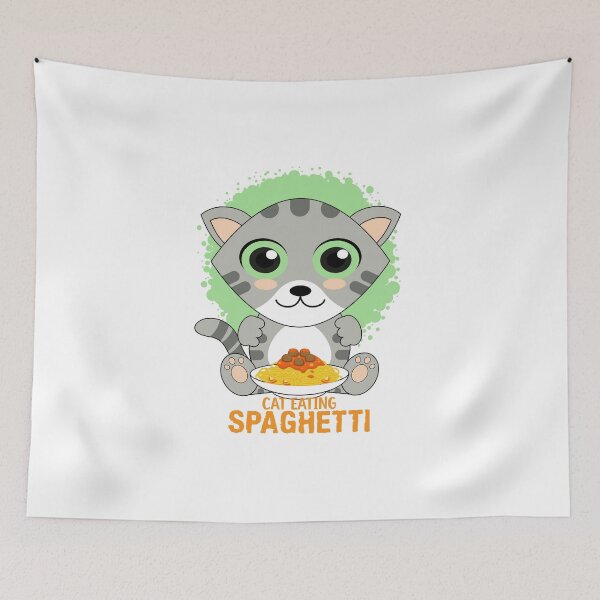 Item preview, cat eating spaghetti designed and sold by Design_for_merch.