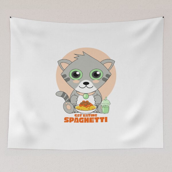 Item preview, cat eating spaghetti designed and sold by Design_for_merch.
