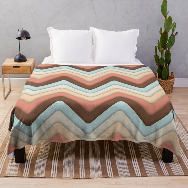 Item preview, Retro 1970's Aesthetic ZigZag Wave Pattern, Cream, Blue and Brown designed and sold by MadfishDesigns.