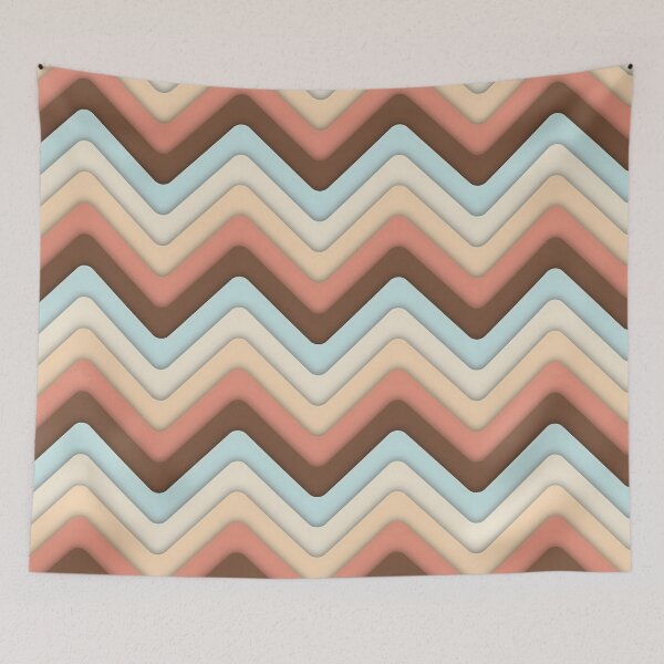 Item preview, Retro 1970's Aesthetic ZigZag Wave Pattern, Cream, Blue and Brown designed and sold by MadfishDesigns.