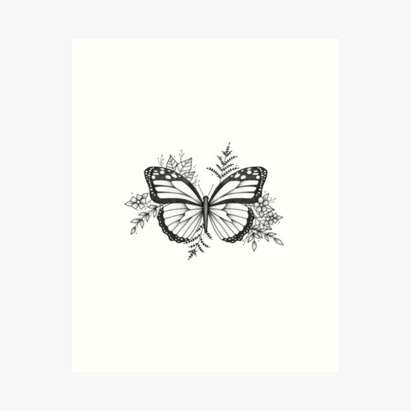 Butterfly Pen and Ink Stippling Illustration Sticker for Sale by