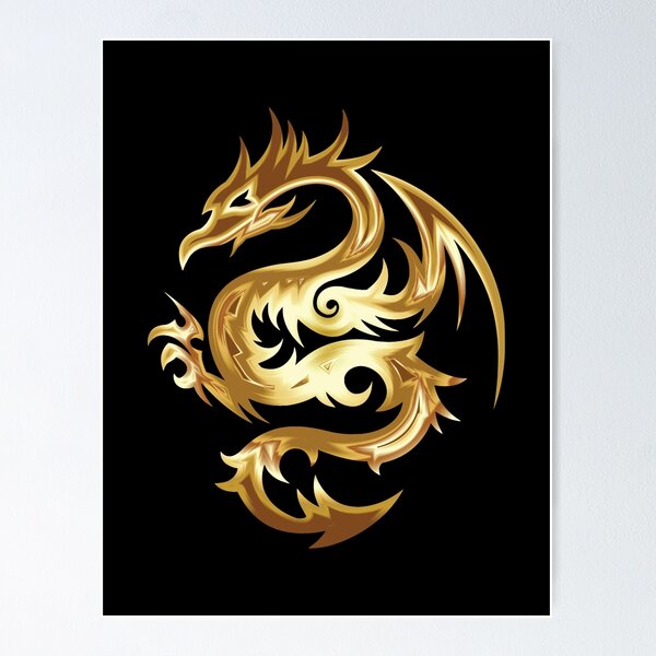 Artikelvorschau, Chinesischer Drache in goldener glänzender Farbe entworfen und verkauft von PlayDifferent ⭐⭐⭐⭐⭐.
