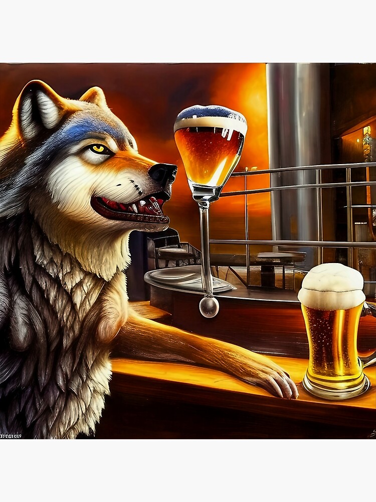 my postersucks 「DRINKING LIKE A WOLF」 WOLF Drinking Coffee Wildlife Wolves Collectibles 8 x 10