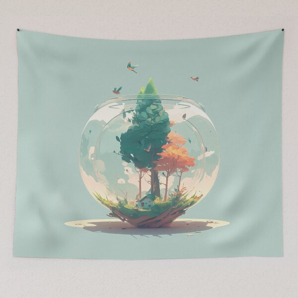 Item preview, A Tiny House with Some Trees Inside a Glass Bowl designed and sold by quick-drops.