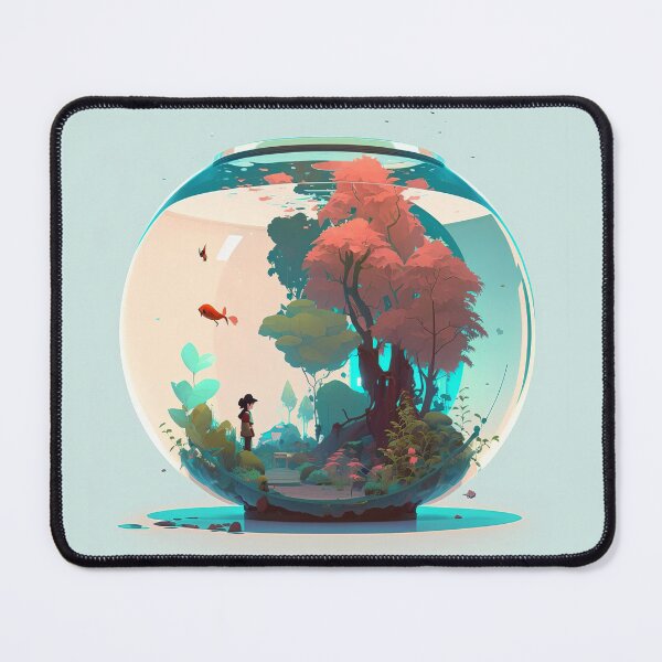Item preview, Kid in a Fantasy Forest with Flying Fish Inside a Glass Bowl designed and sold by quick-drops.