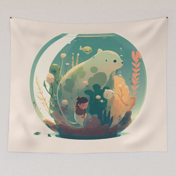 Item preview, Bear, Turtle and Girl Trapped in a Fantasy Aquarium designed and sold by quick-drops.