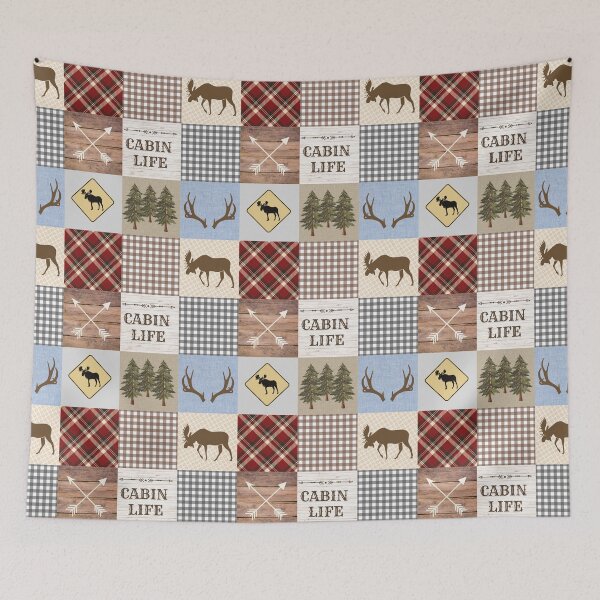 Item preview, Plaid Cabin Life Patchwork with Moose designed and sold by LifeNonchalant.