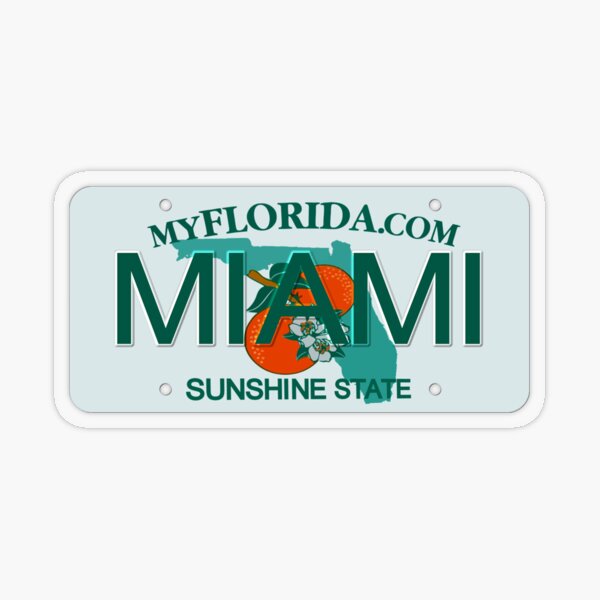 "Miami Florida License Plate" Sticker by mvotd Redbubble