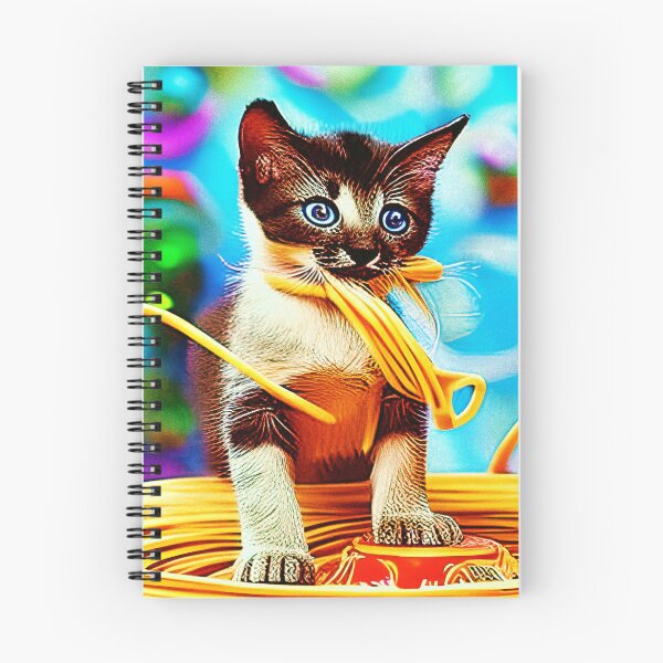 Item preview, *FUNNY PAINTING ILLUSTRATION OF A SIAMESE KITTEN EATING SPAGHETTI IN A SPAGHETTI FESTIVAL AND CARNIVAL ATMOSPHERE* designed and sold by Ralek.