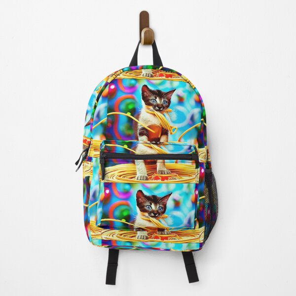 Item preview, *FUNNY PAINTING ILLUSTRATION OF A SIAMESE KITTEN EATING SPAGHETTI IN A SPAGHETTI FESTIVAL AND CARNIVAL ATMOSPHERE* designed and sold by Ralek.
