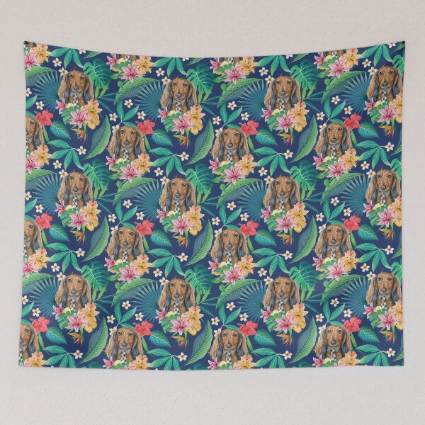 Item preview, Tropical Long Haired Shaded Red Dachshund Doxie  designed and sold by lulupetart.