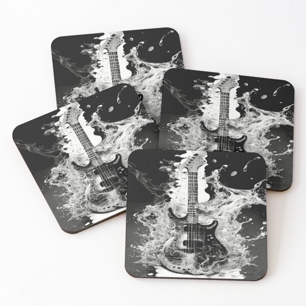 Item preview, Commercial Guitar Art With Water and Flames In Black & White designed and sold by Unwind-Art-Work.