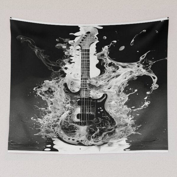 Item preview, Commercial Guitar Art With Water and Flames In Black & White designed and sold by Unwind-Art-Work.