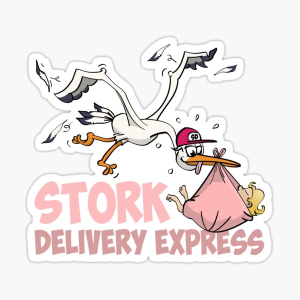 The stork express - baby girl delivery. Sticker