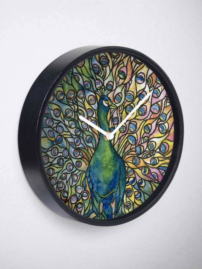 Alternate view of Stained Glass Peacock Clock