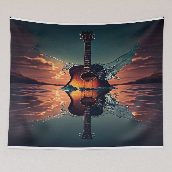 Item preview, Commercial Guitar Art With Water Splashing In The Sunset designed and sold by Unwind-Art-Work.