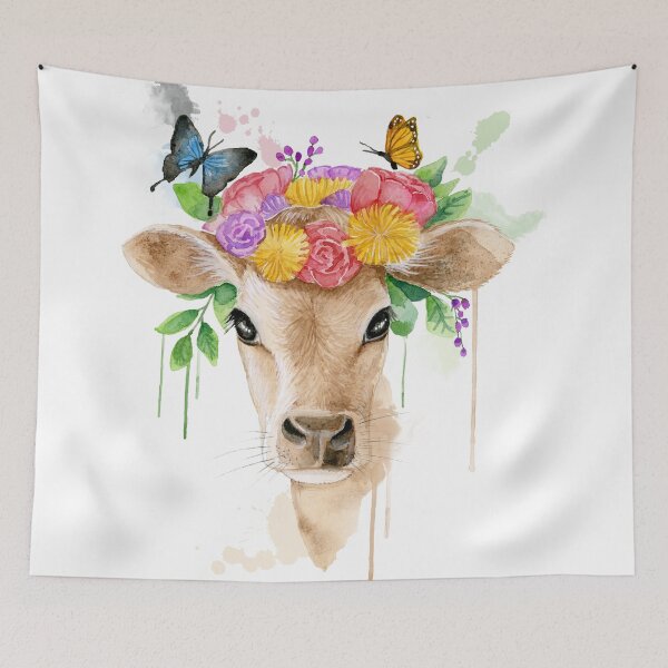 Item preview, a calf wears flower crown designed and sold by soe-arts.