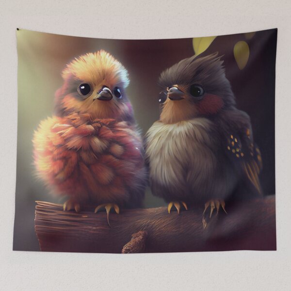 Item preview, Furry Fledgling Friends Digital Painting designed and sold by CodeAndColors.