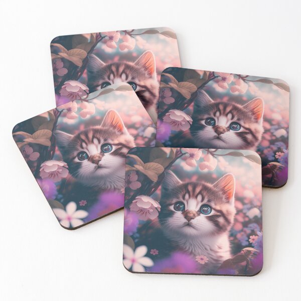 Item preview, Cute Brown Kitten Floral Background | White, brown and grey cat with blue eyes | Digital art Sticker designed and sold by withdiamonds.