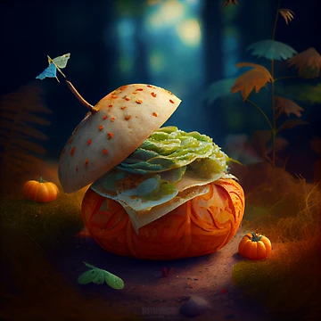 Imagen de la obra Tortilla and Pumpkin in the Garden Digital Painting de CodeAndColors