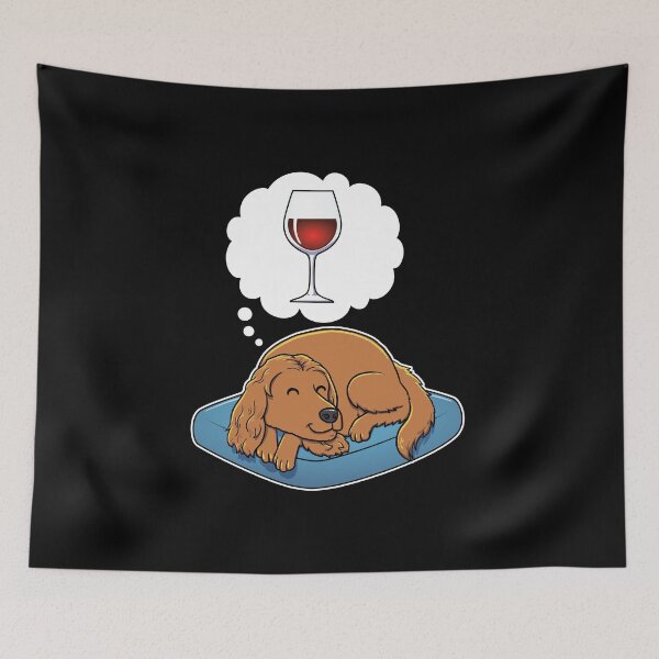 Aperçu de l'œuvre English Cocker Spaniel dreaming about Red Wine créée et vendue par DoggieDelights.