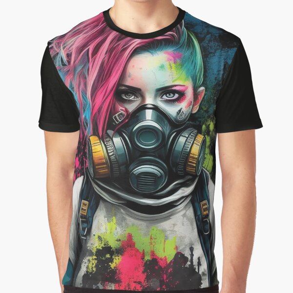 Item preview, Punk Girl Wearing Gas Mask | Post-apocalyptic | Anarchist Streetwear | Punk Fashion | Colorful Punk Artwork | Tattoos and Piercings | Paint Splash designed and sold by Eh Plus Designs.