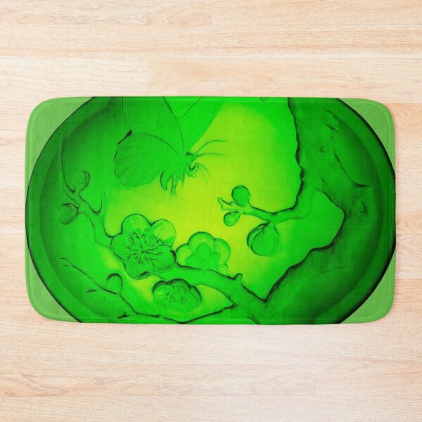 Item preview, Green glass plaque of a butterfly and flowers designed and sold by Dalyndigital Photography.
