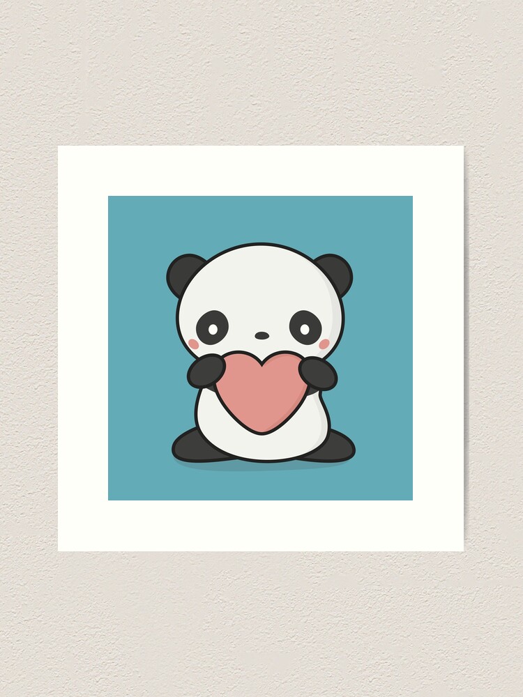 Cute Kawaii Panda With Heart Poster by kiwiprints