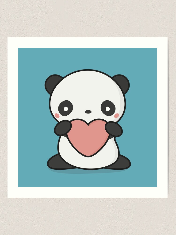 Kawaii Cute Panda Heart Art Print by Wordsberry