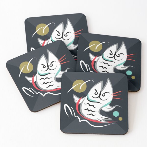 Item preview, Oriental fishCAT surfing in red, silver and gold designed and sold by metadorcreative.
