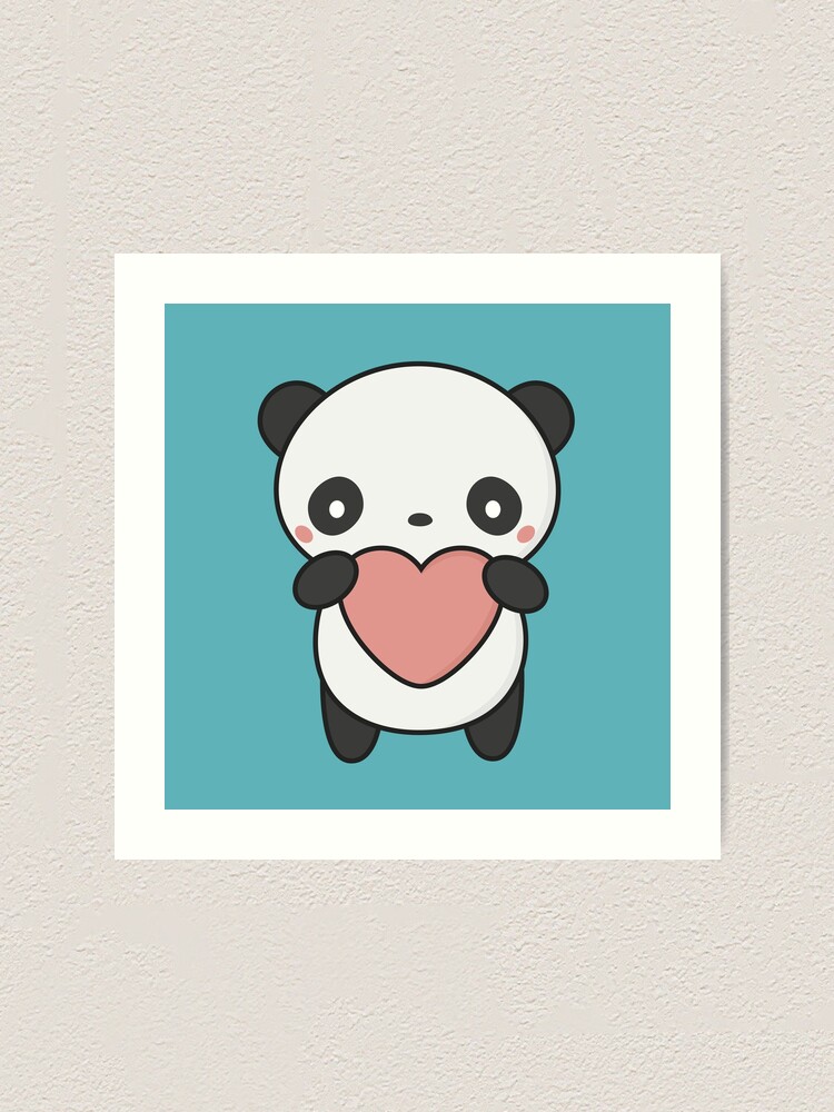 Kawaii Cute Panda With Heart Art Print by Wordsberry