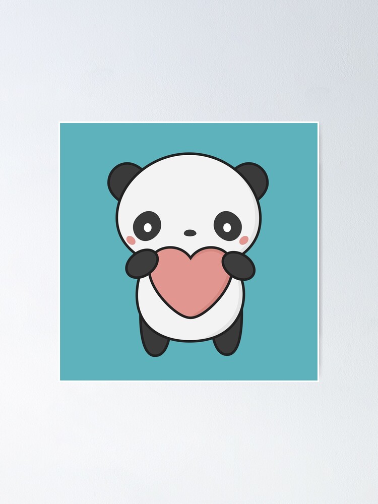 Cute And Kawaii Panda With A Heart Poster By Wordsberry Redbubble