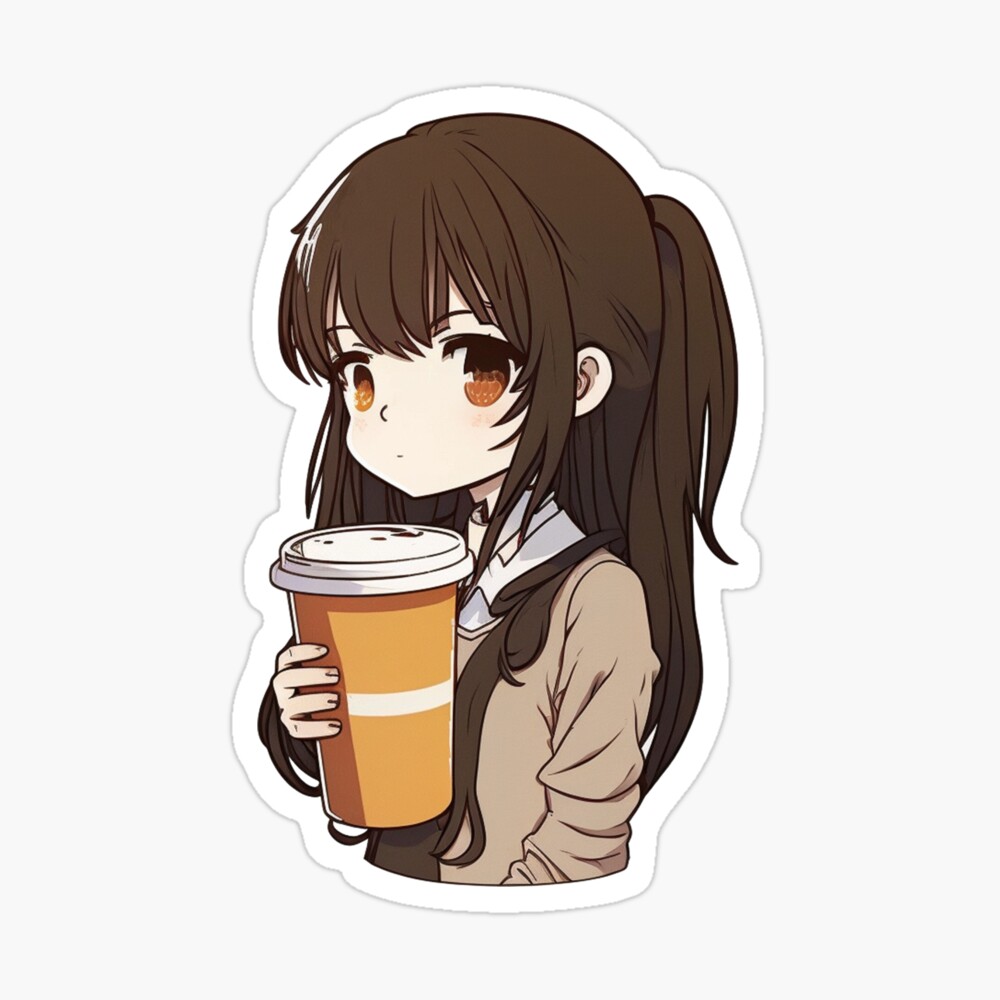 Dark haired anime girl snuggling with her dog and sipping coffee by the  snowy window on Craiyon