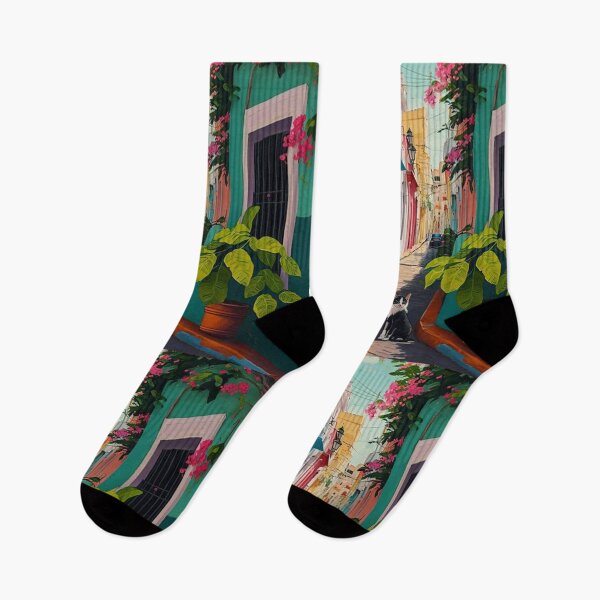 Item preview, Viejo San Juan Colorful Homes, Plants and Cats designed and sold by TheJadeCat.