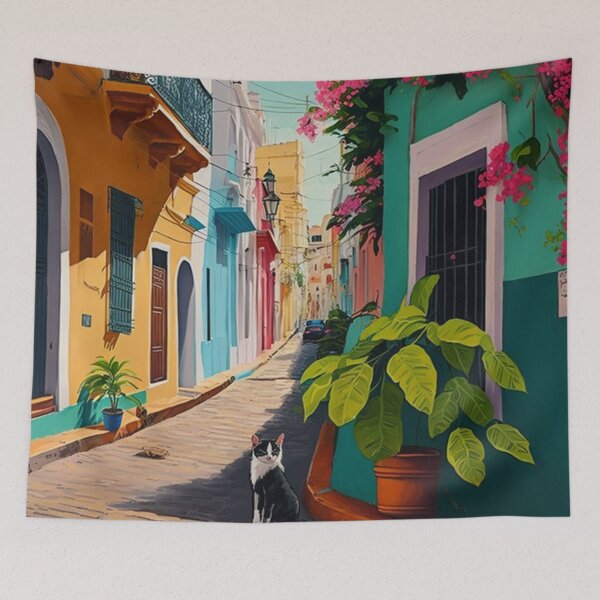 Item preview, Viejo San Juan Colorful Homes, Plants and Cats designed and sold by TheJadeCat.