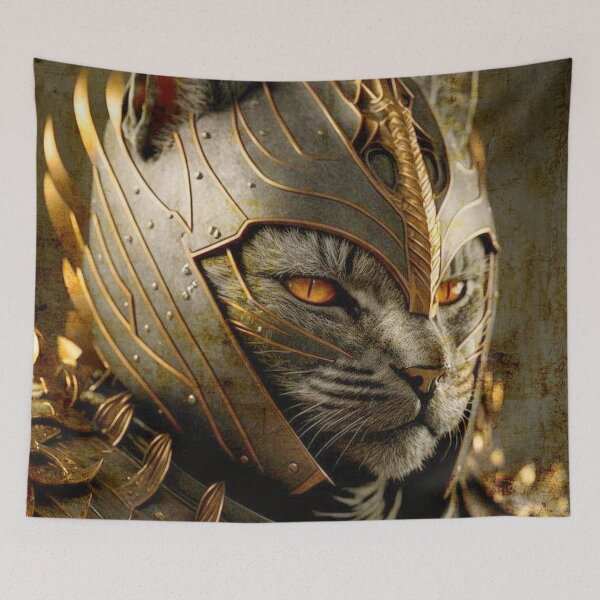 Item preview, Cat in Samurai Helmet designed and sold by CatCoconut-Art.