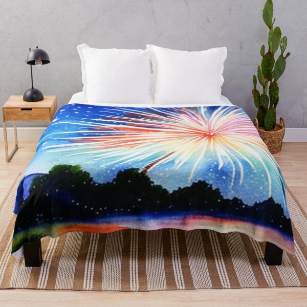 Item preview, Vibrant Fireworks Over a Lake in Watercolor designed and sold by SquishStitches.