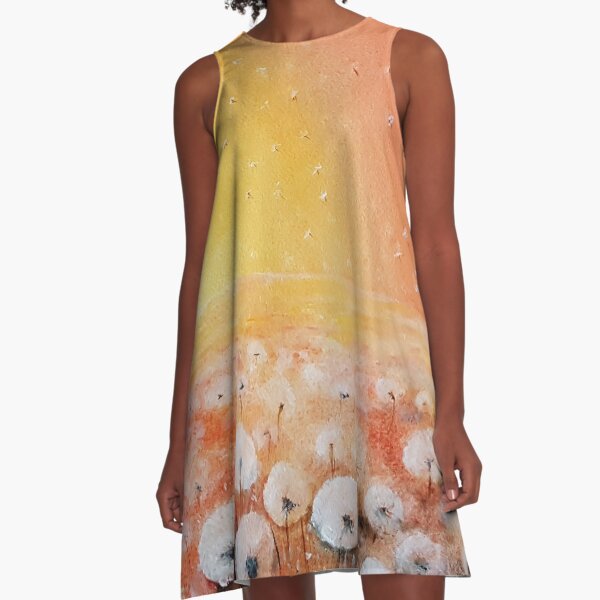 Sunrise and Dandelions, Watercolor A-Line Dress