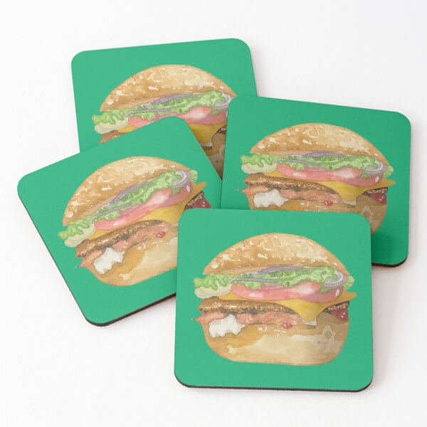 Item preview, Watercolor hamburger, viridian green background  designed and sold by altairaleon.