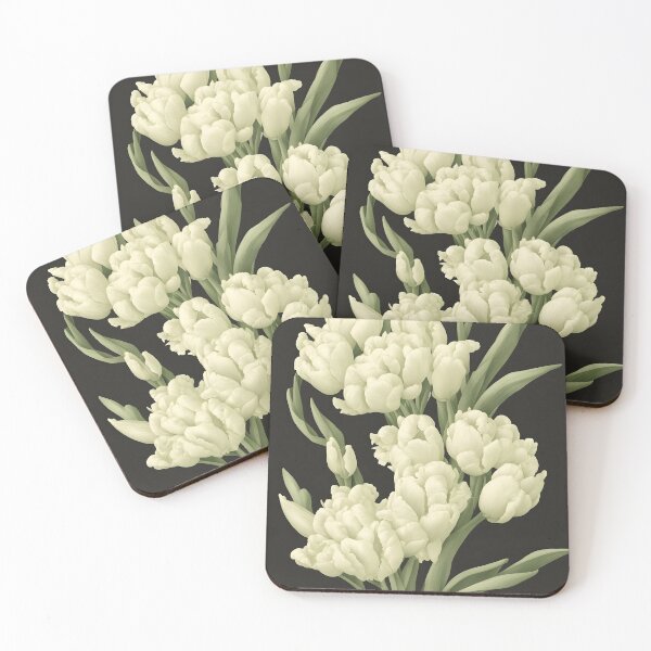 Item preview, White tulips on black background designed and sold by Edith Leyster.