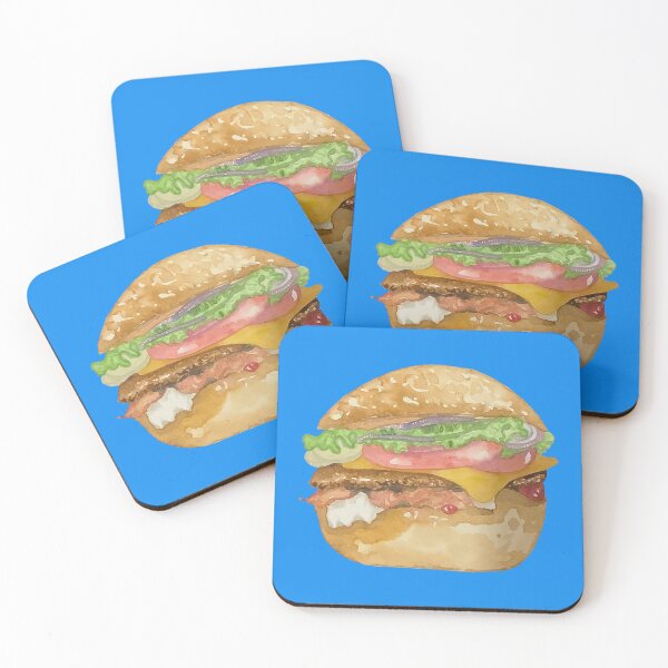Item preview, Watercolor hamburger, blue background  designed and sold by altairaleon.