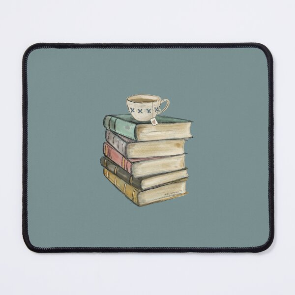 Vista previa del artículo con la obra «Pila de libros antiguos y té», diseñado y vendido por Daisy Ring Art.