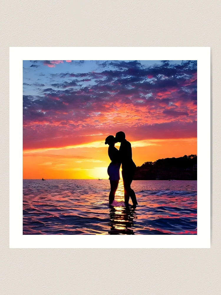 Sunset Romance: A Kiss by the Ocean