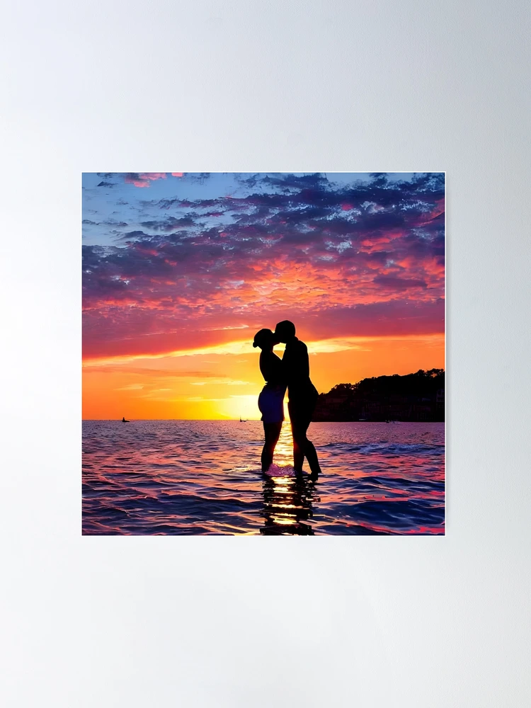 Sunset Romance: A Kiss by the Ocean