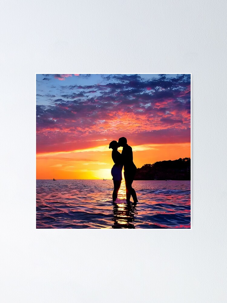 Sunset Romance: A Kiss by the Ocean